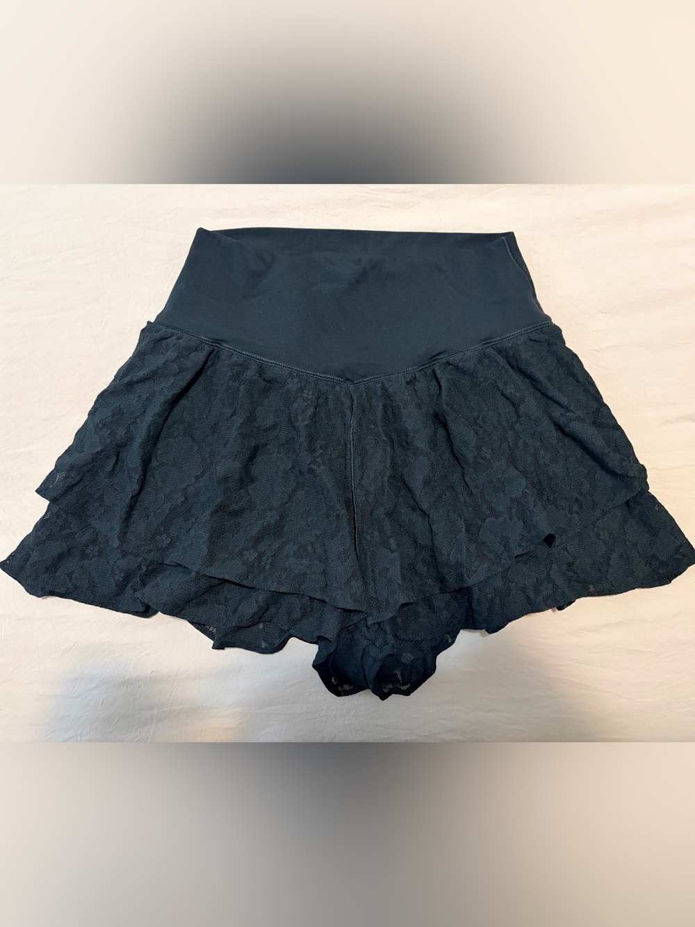 aerie Black Lace Layered Athletic Shorts